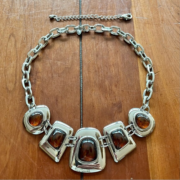 Lia Sophia Kiam Family Silver Tone Faux Amber Nacklace Big Chunky Up to 20" L - Picture 10 of 15